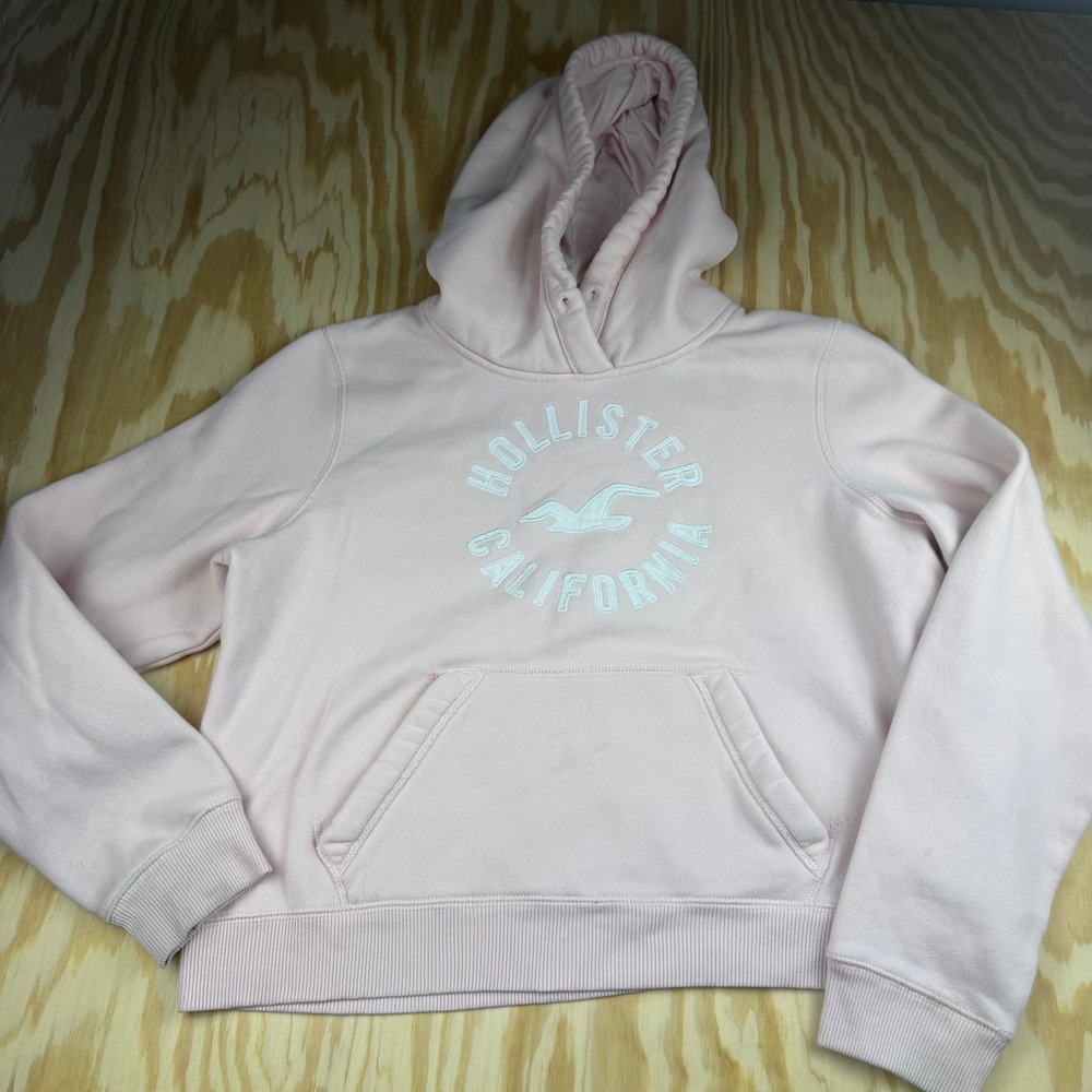 Hollister California Women Pink Graphic Pullover Hoodie Sweatshirt Large